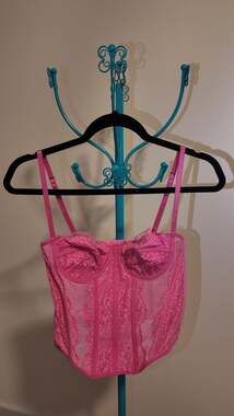SHEIN Pink Floral Lace Sheer Corset Camisole Top – Size S / US 4